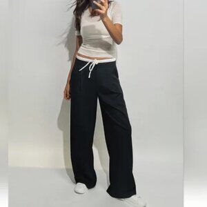 New XS Zara Double Waist Contrast Wide Leg Pant Pull On
